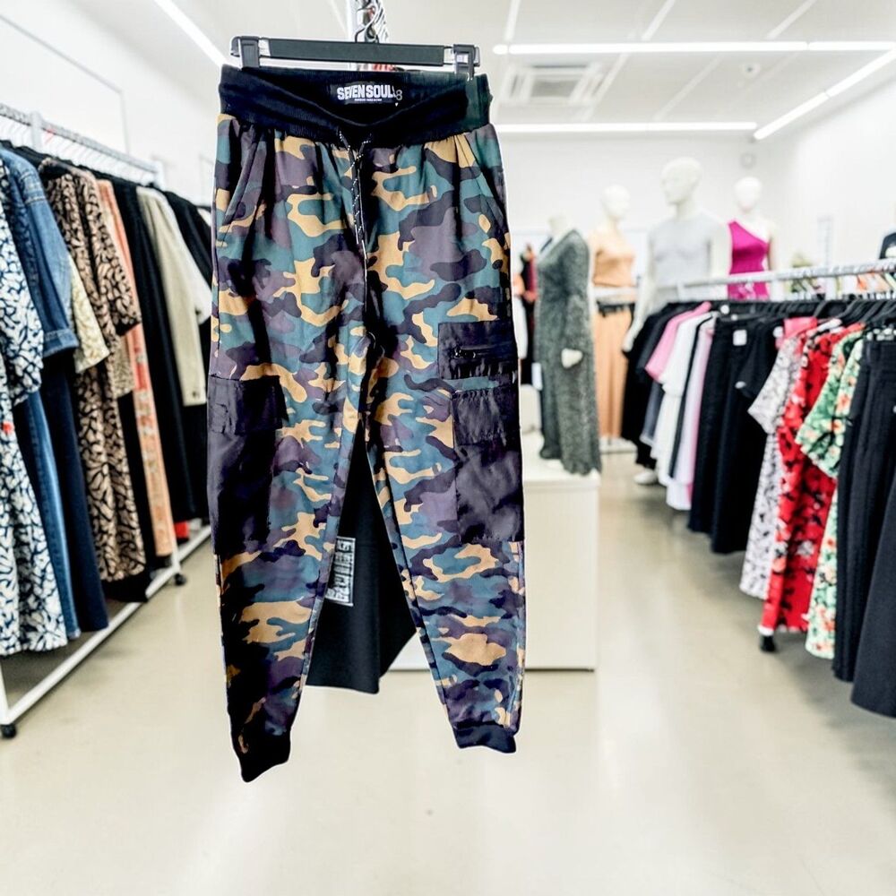 Seven Souls Boys Camo Jogger Pants Size 8 Cargo Athletic Drawstring Streetwear